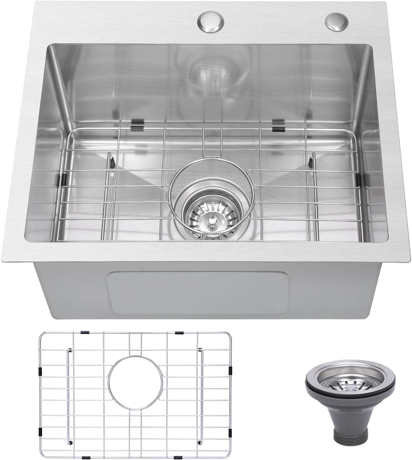 Drop In Kitchen Sink 25x22', 9' Basin Depth, 18 Gauge Stainless Steel Sink, 3D Embossed Surface Finish Top Mount with Accessories