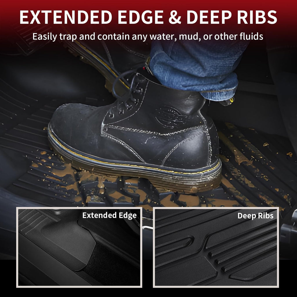 LASFIT Floor Mats for Ford F-150 2015-2026 | F150 Lightning 2022-2025 SuperCrew (Rear w/o Fold Flat Storage) Carpet Floor All Weather Protector TPE Truck Liners- 1st & 2nd Row, 3pcs Black
