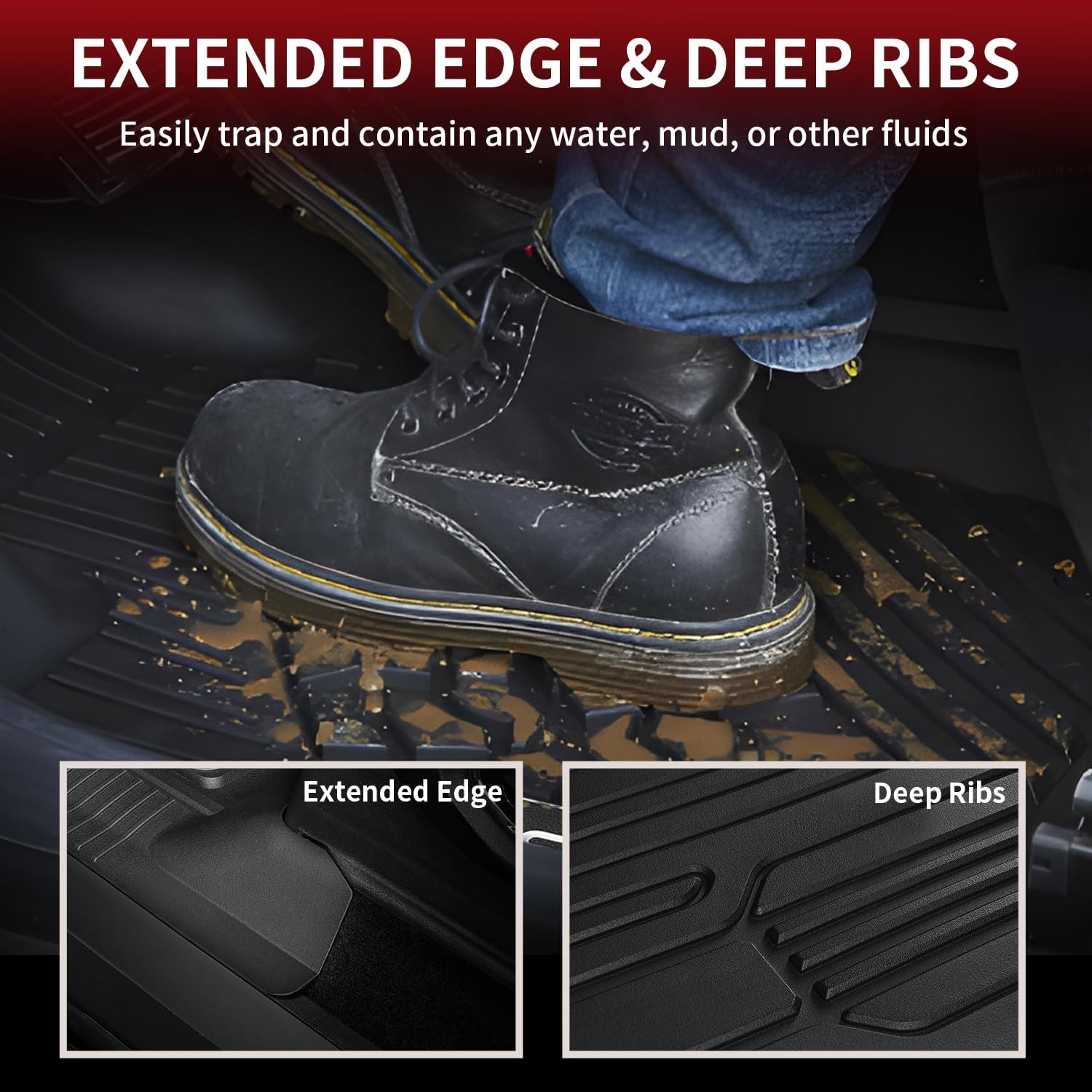 LASFIT Floor Mats for Ford F-150 2015-2026 | F150 Lightning 2022-2025 SuperCrew (Rear w/o Fold Flat Storage) Carpet Floor All Weather Protector TPE Truck Liners- 1st & 2nd Row, 3pcs Black