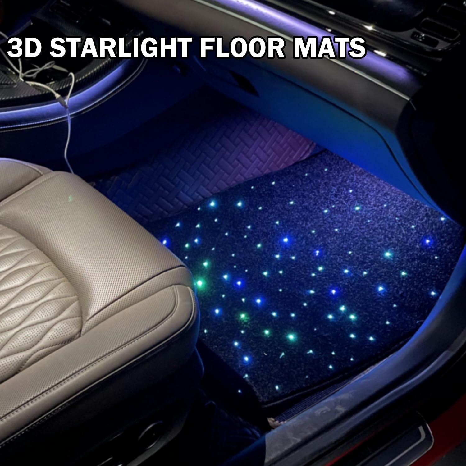 Luxury Starlight LED Car Floor Mats, 4pcs Starry Star Light Floor Mats Washable Fiber Optic Lights APP/Remote Control Music Mode Sound Activated Interior Lights for Cars, SUVs, Trucks