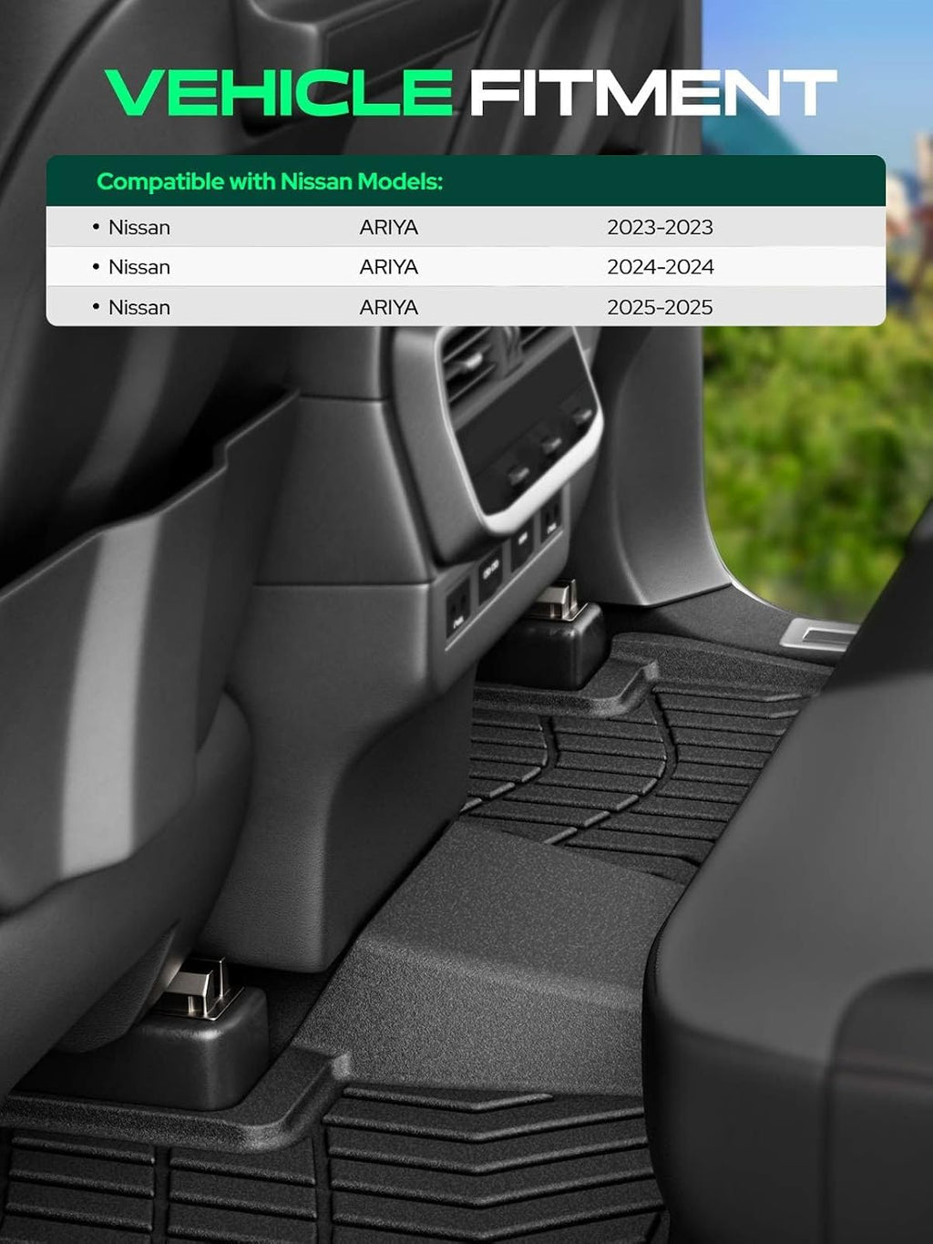 YHTAUTO Floor Mats & Cargo Mat Fit 2023-2026 Nissan Ariya, TPE All Weather Car Mats Waterproof Anti-Slip Odorless Floor Liner, Interior Accessories, 1st & 2nd Row & Trunk Mat, Set of 3