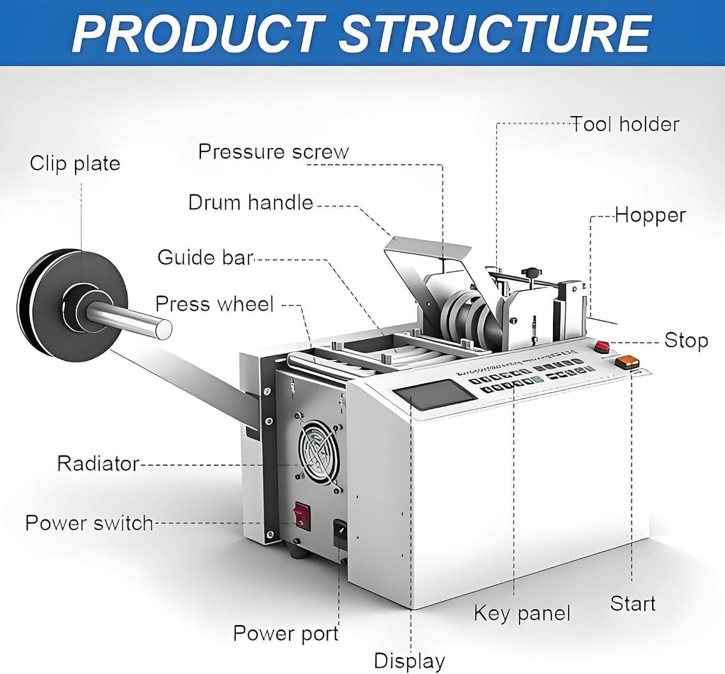 Fully Automatic Heat-Shrink Tube Micro-Computer Cutting Machine, Electric Tube Cable Pipe Cutter with LCD Display, Cutting Width 0-180 mm, Accuracy 0.1 mm, for Sleeve Rubber/Plastic Tube 180mm
