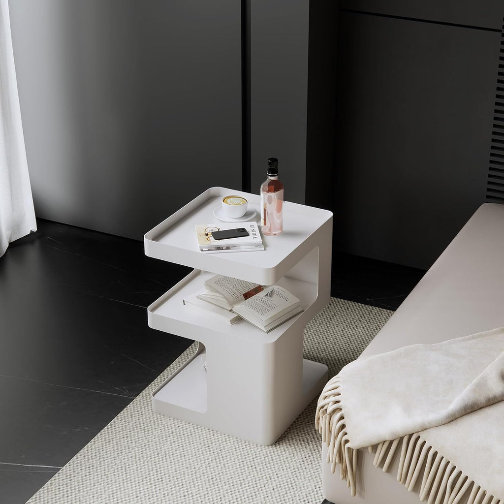 Side Table,Modern end Table,Metal nightstand,Bedside Table,3-Tier Accent Table with Storage for Bedroom,Living Room,Small Space,Couch.No Assembly Required