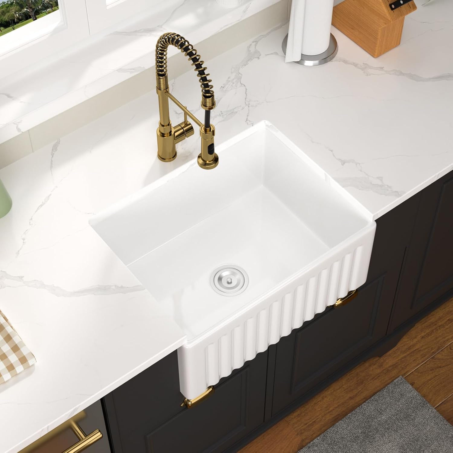 24 Inch White Farmhouse Sink - GhomeG 24 Inch White Fireclay Apron Front Kitchen Sink Single 10 Inch Deep Ceramic Farm Farmer Style Basin 24x18x10