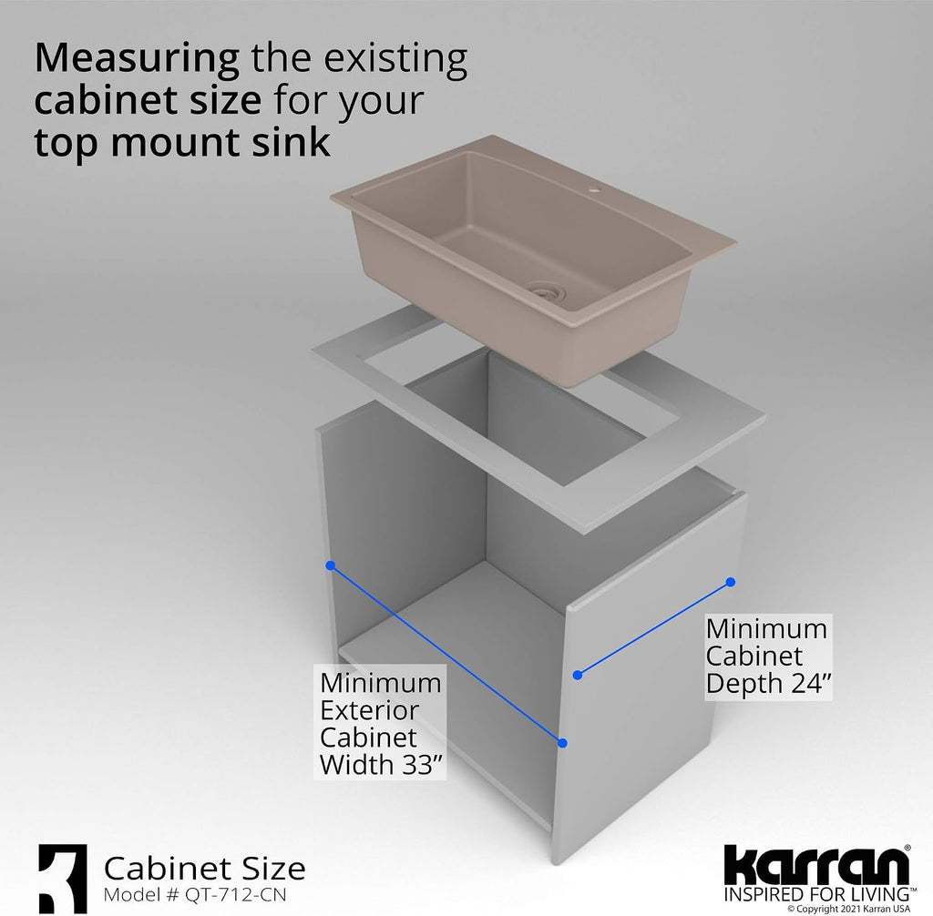 Karran QT-712 Drop-In Quartz Composite 33 in. 1-Hole Single Bowl Kitchen Sink in Concrete