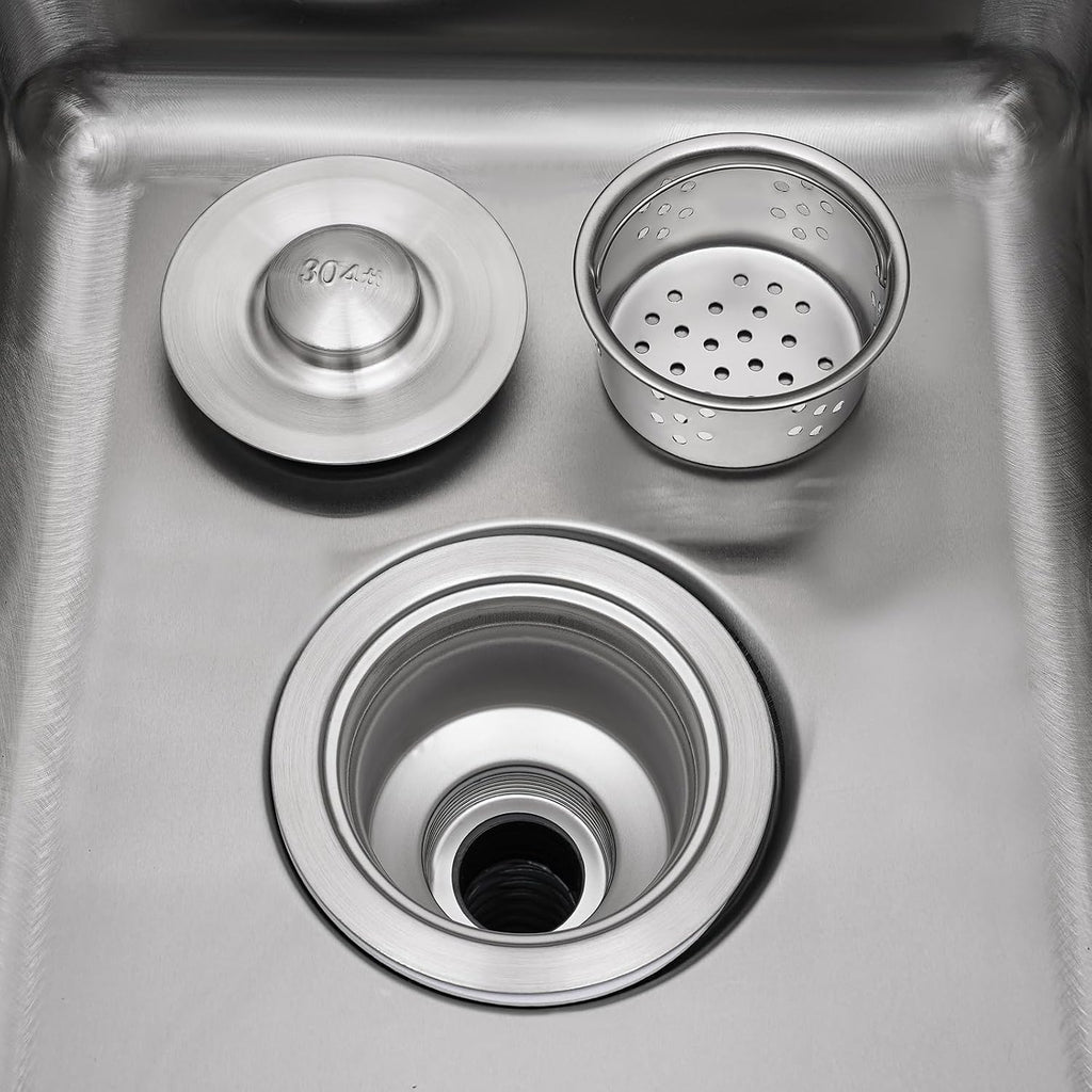 Utility Sinks Commercial Grade 304 Stainless Steel 3 Bowl Kitchen Sink with Retractable Faucet Heavy Duty Triple Compartment Bar for Restaurants(300kg Capacity Spill Proof Design)