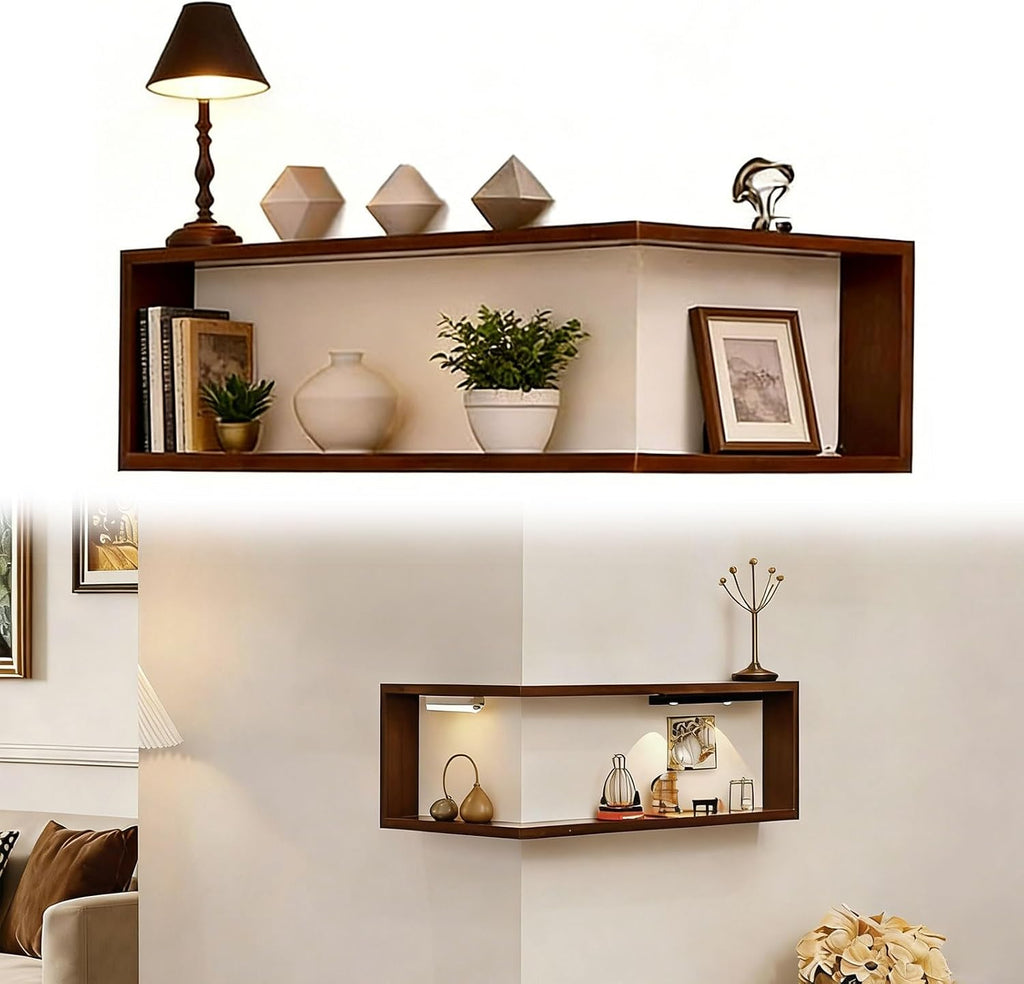 Floating Corner Shelves, Wall Mounted Corner Shelf for Bedroom Decor, Modern Display Shelves for Plants & Books, Space Saving Corner Wall Shelf(L-Shape B 45 x 45 x 20 cm,3 Pack)