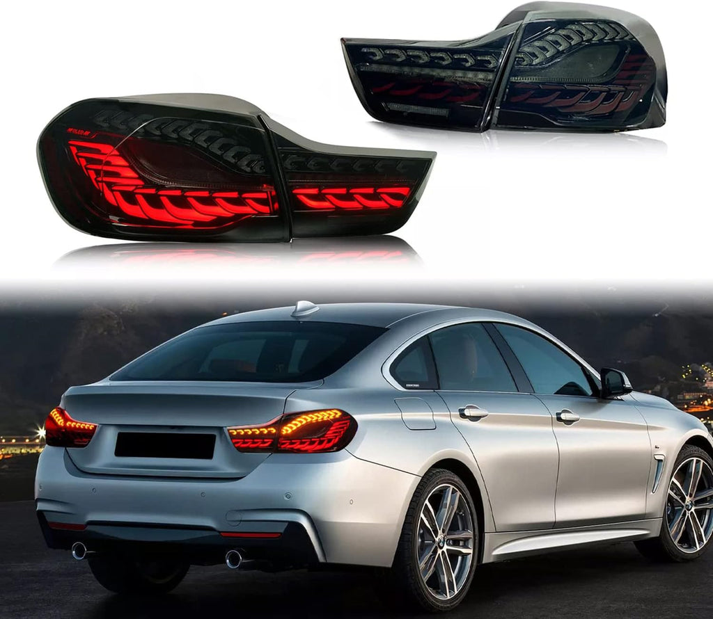 HCmotion LED Tail Lights Assembly For BMW 4 Series M4 F32 F33 F82 F36 F82 F83 Sedan/Convertible/Coupe 2014-2020,LED Rear Lamps With Start-up Animation & Sequential Indicator (Smoked)