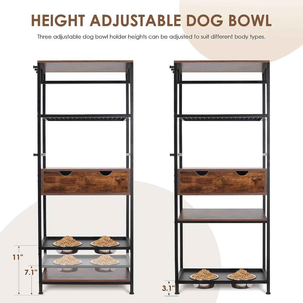 Dog Feeding Station, 3 Height Adjustable Raised Dog Bowls, Dog Feeder Station for Large Medium Dogs Cats, Dog Storage with Shelves.