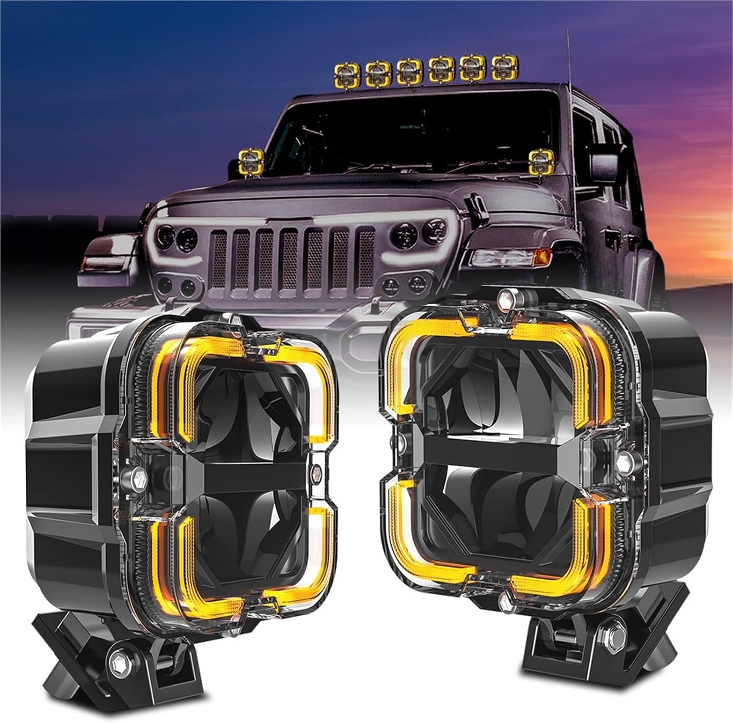 Car Led Work Light Bar For Jeep Offroad Truck 4x4 SUV ATV Spotlight Amber 12V Auxiliary Accessories(2 lamp only)