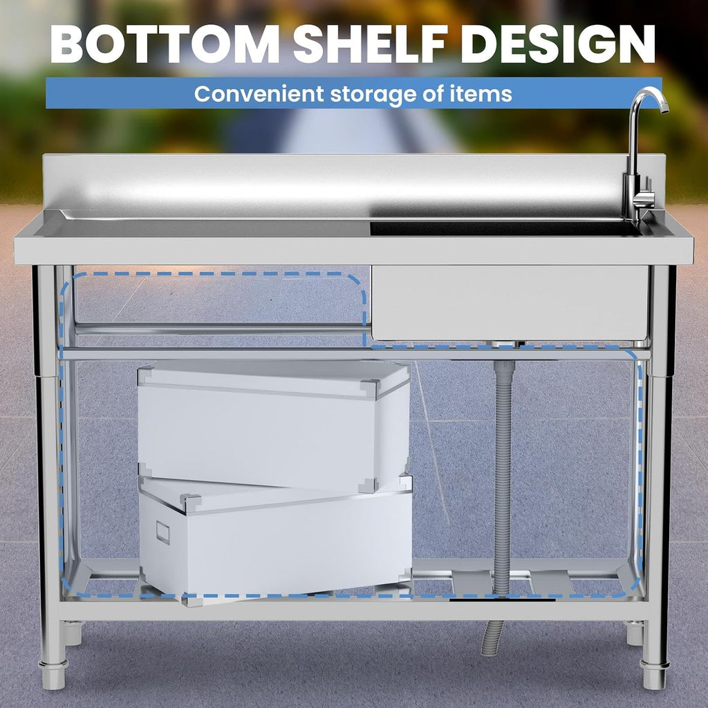 286lbs High-Traffic Utility Sink,Stainless Steel Outdoor Sink With Drain – Stainless Steel Utility Sink, Sink Portable For Backyard Parties/Commercial Prep(360 Degree Swivel Rust Proof Faucet)