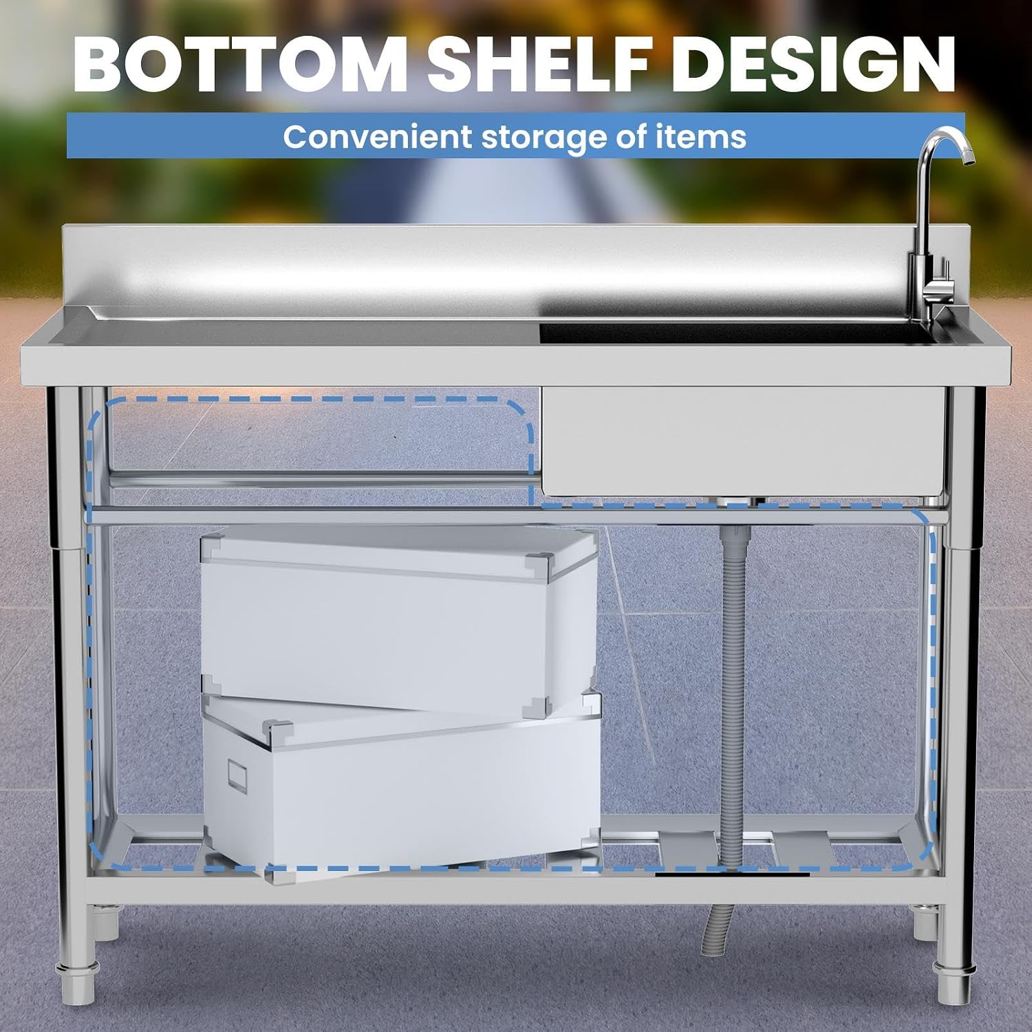 286lbs High-Traffic Utility Sink,Stainless Steel Outdoor Sink With Drain – Stainless Steel Utility Sink, Sink Portable For Backyard Parties/Commercial Prep(360 Degree Swivel Rust Proof Faucet)