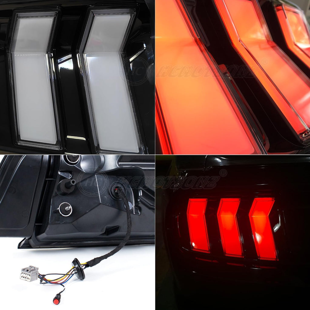 HCmotion Tail Lights For Ford Mustang Euro 2015-2023 (6 Lighting Modes), Start UP Animation With Sequential Turn Signal Rear Lamp Kit(Clear)