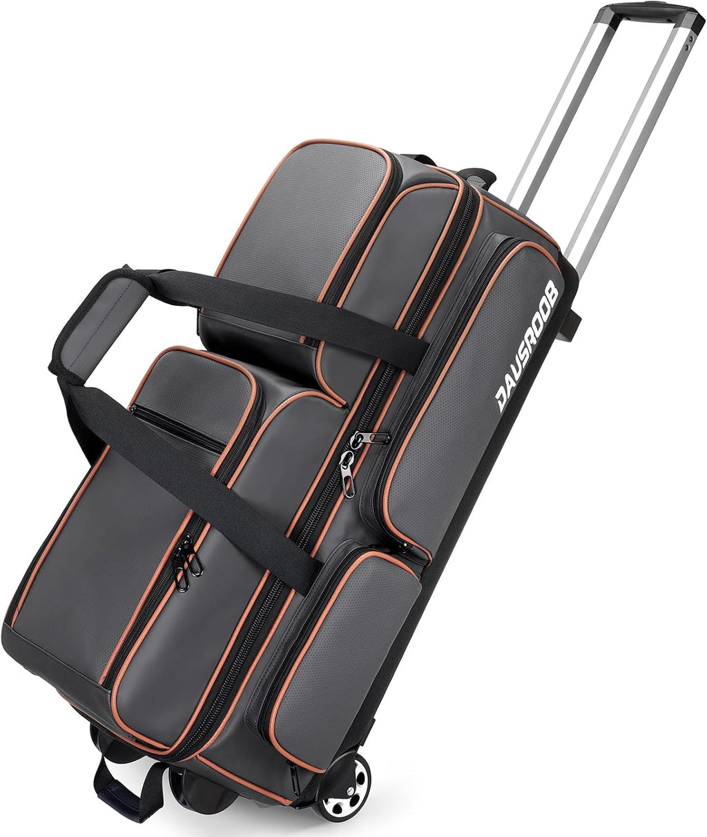 3 Ball Bowling Bags with Wheels, Bowling Bags 3 Ball Roller - 900D Oxford Waterproof PU, Bowling Bag with Multi-Separate Storage Pockets & Retractable Handle Extends to 40''