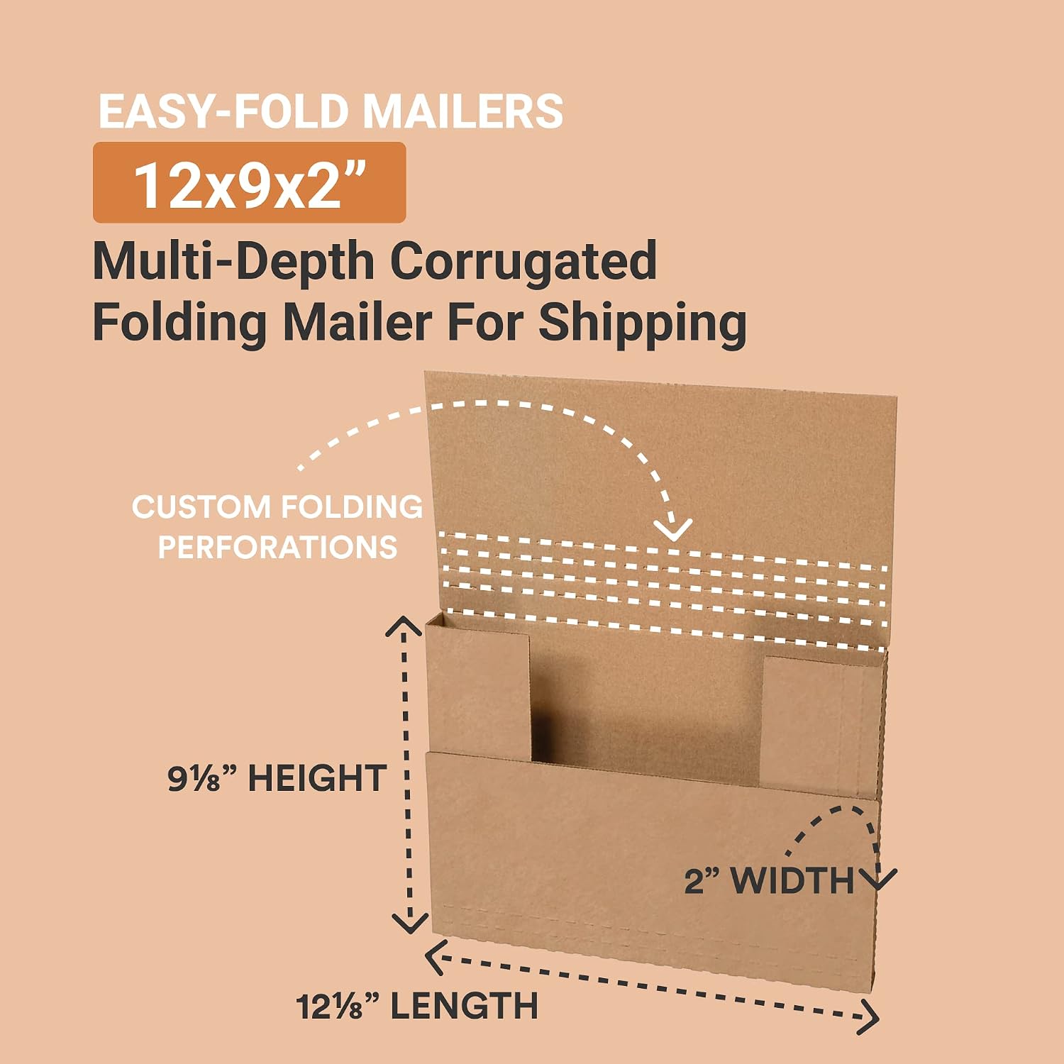 BOX USA Shipping Boxes Flat 12.125'L x 9.125'W x 2'H 50-Pack - Corrugated Cardboard Box for Moving, Mailing, Packing, Packaging and Storage