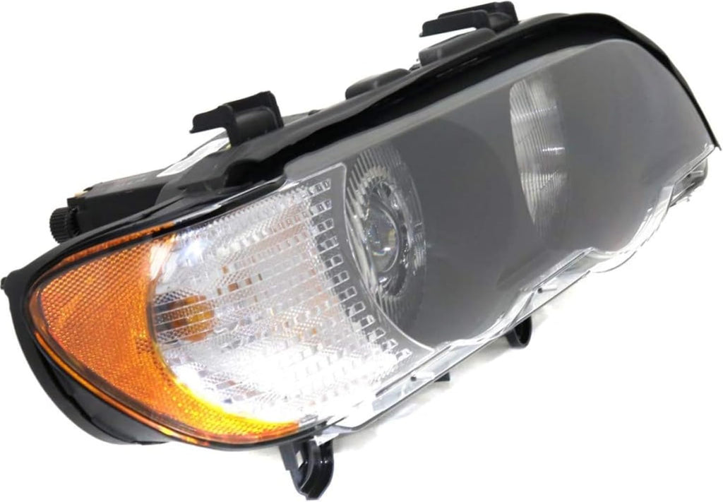 Replacement For BMW X5 2000 2001 2002 2003 Xenon Headlight Unit W/O Control Assembly,W/Hid Bulb Yellow Turn Indicator, Right/Passenger Side, Black Housing, BM2519108