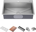 KRAUS Kore 33-in Drop-In Workstation 16 Gauge Stainless Steel Single Bowl Kitchen Sink with Accessories