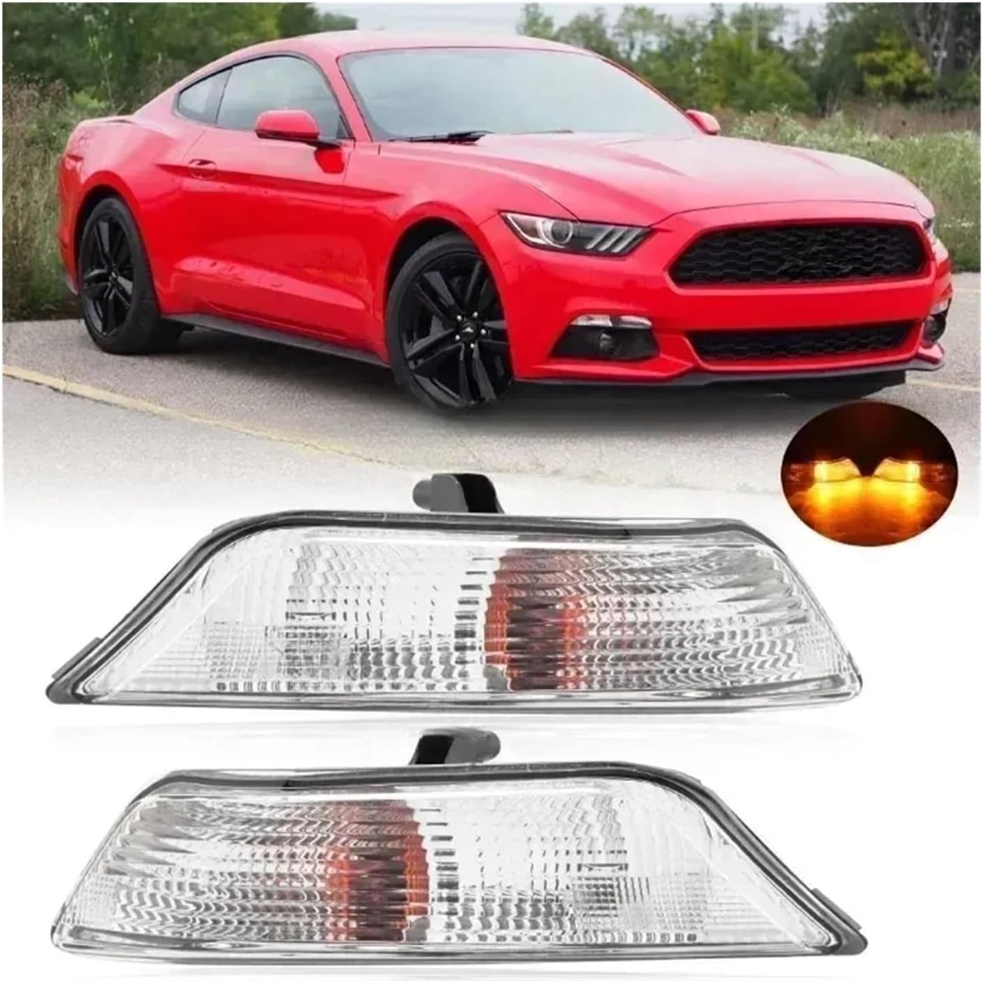 Car Front Bumper Corner Turn Signal Lights，Compatible With Ford Mustang 2015 2016 2017 Headlights Indicator Lamp With Bulbs Car Accessories(1 pair)