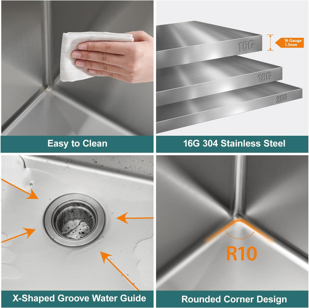 21x20 Inch Drop In Laundry Room Sink 12' Deep Kitchen Sink with Workstation Faucet Combo 304 Stainless Steel Single Bowl #LOF-L-DOE00127