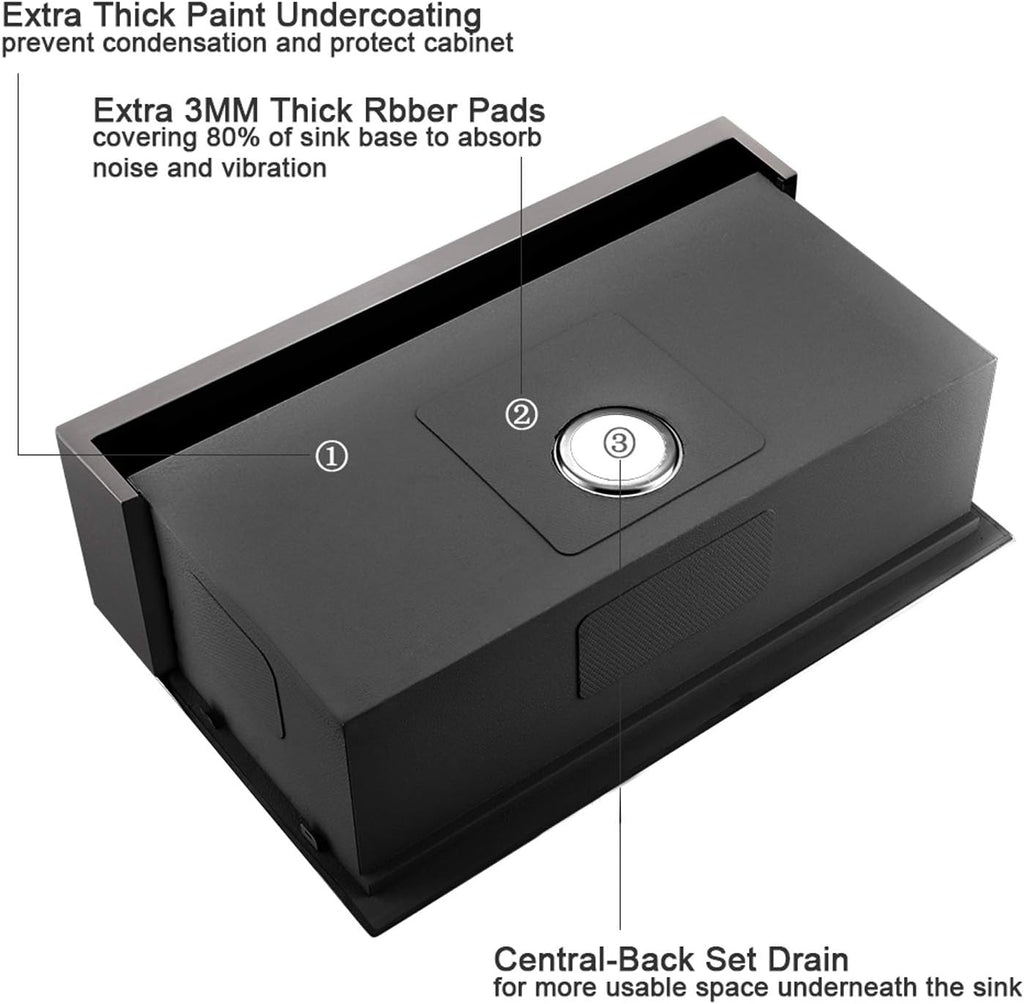 33 Inch Black Farmhouse Kitchen Sink - VOKIM 33x22 inch Flat Apron Front Farmhouse sink Workstation 16 Gauge Stainless Steel Single Bowl Farm Kitchen Sink