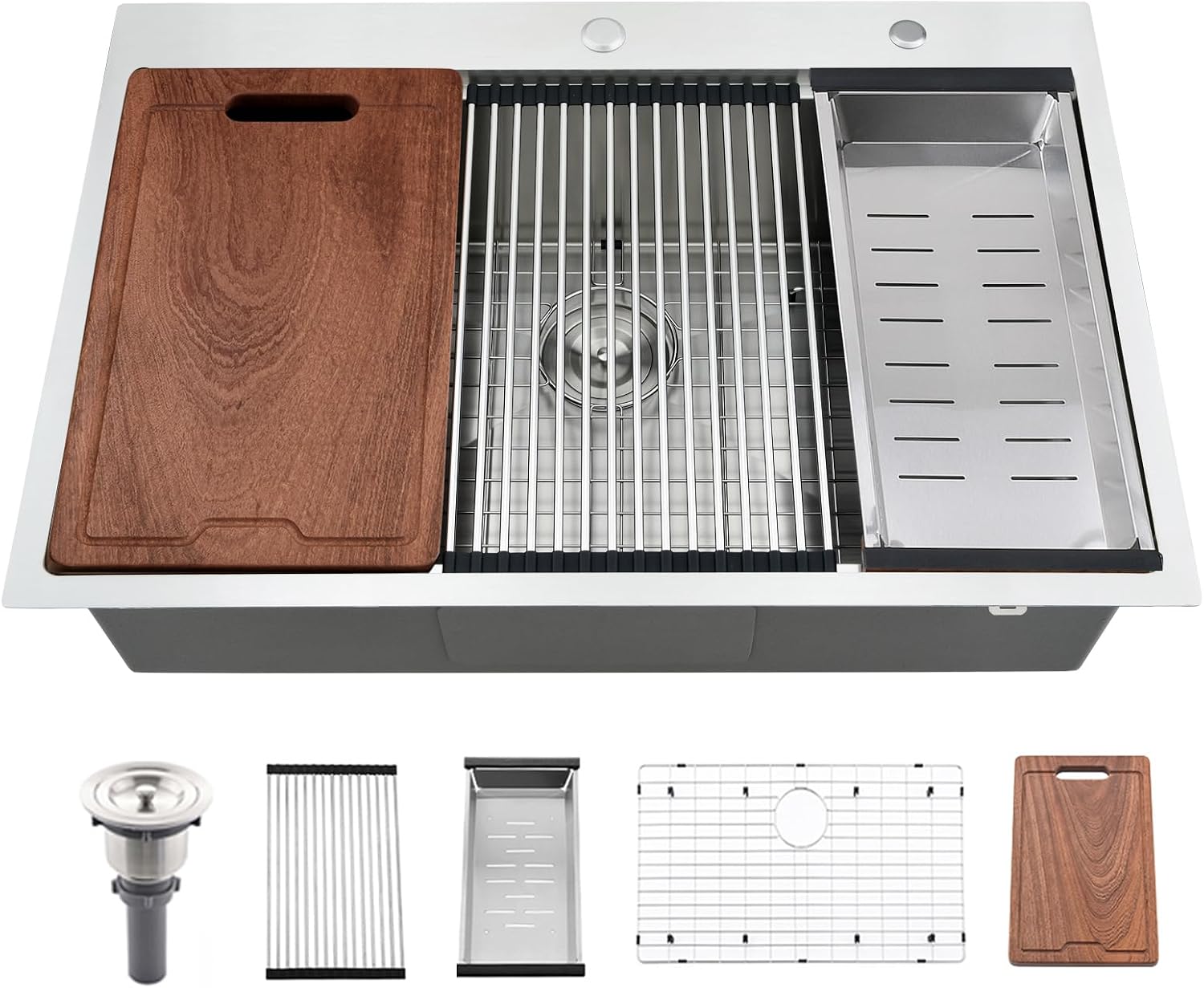 33x22 Drop In Kitchen Sink Workstation-Bokaiya 33 Inch Stainless Steel Drop In Sink Topmount 16 Gauge 10 Inch Deep Above Counter Single Bowl Kitchen Sink with Cutting Board
