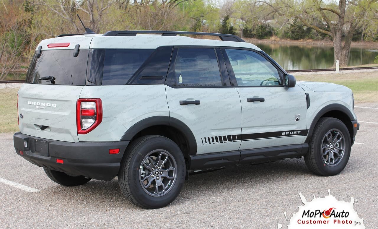 Original Break : Compatible with 2021-2026 Ford Bronco Sport Side Door Rocker Stripes Vinyl Graphics Decals Kit (Fits Model as Shown) (10WP Gloss White – Dry Install)