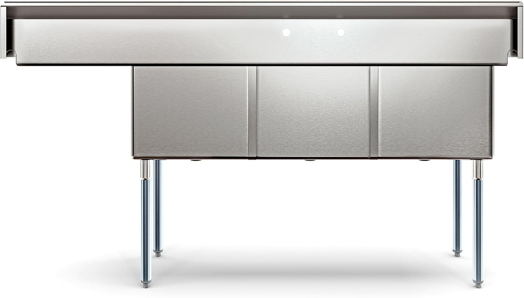 KoolMore 75 in. Three Compartment 18-Gauge Stainless-Steel NSF Commercial Kitchen Sink, Bowl Size 18x18x14, with Three Basins and Pre-Drilled Faucet Holes with a Right Drainboard (KM-SC181814-18R3)