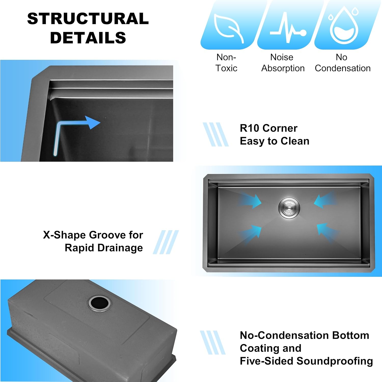 33 Inch Single Bowl Drop In Kitchen Sink, Stainless Steel Kitchen Sink Large Farmhouse Workstation Sinks with Faucet, Single Bowl Topmount Sink, Gunmetal Black