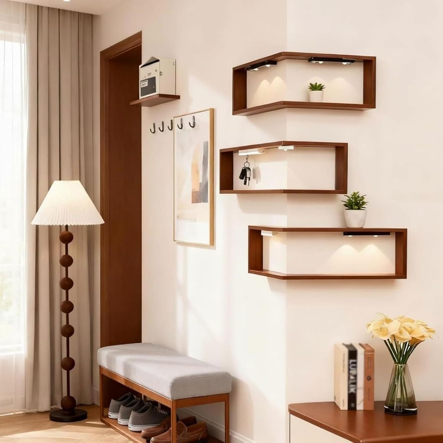 Floating Corner Shelves, Wall Mounted Corner Shelf for Bedroom Decor, Modern Display Shelves for Plants & Books, Space Saving Corner Wall Shelf(L-Shape B 45 x 45 x 20 cm,3 Pack)