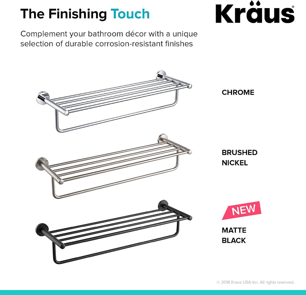 KRAUS Elie Bathroom Shelf with Towel Bar, Brushed Nickel Finish, KEA-18842BN