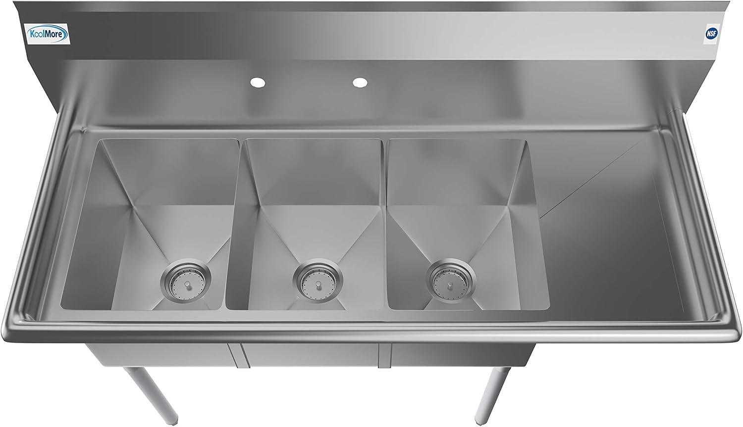 KoolMore - SC121610-12R3 3 Compartment Stainless Steel NSF Commercial Kitchen Sink with Drainboard - Bowl Size 12' x 16' x 10', Silver