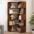 IOTXY 6-Tier L-Shaped Corner Bookshelf - 66' Tall Wooden Freestanding Bookcase with Open Shelf Units, Walnut