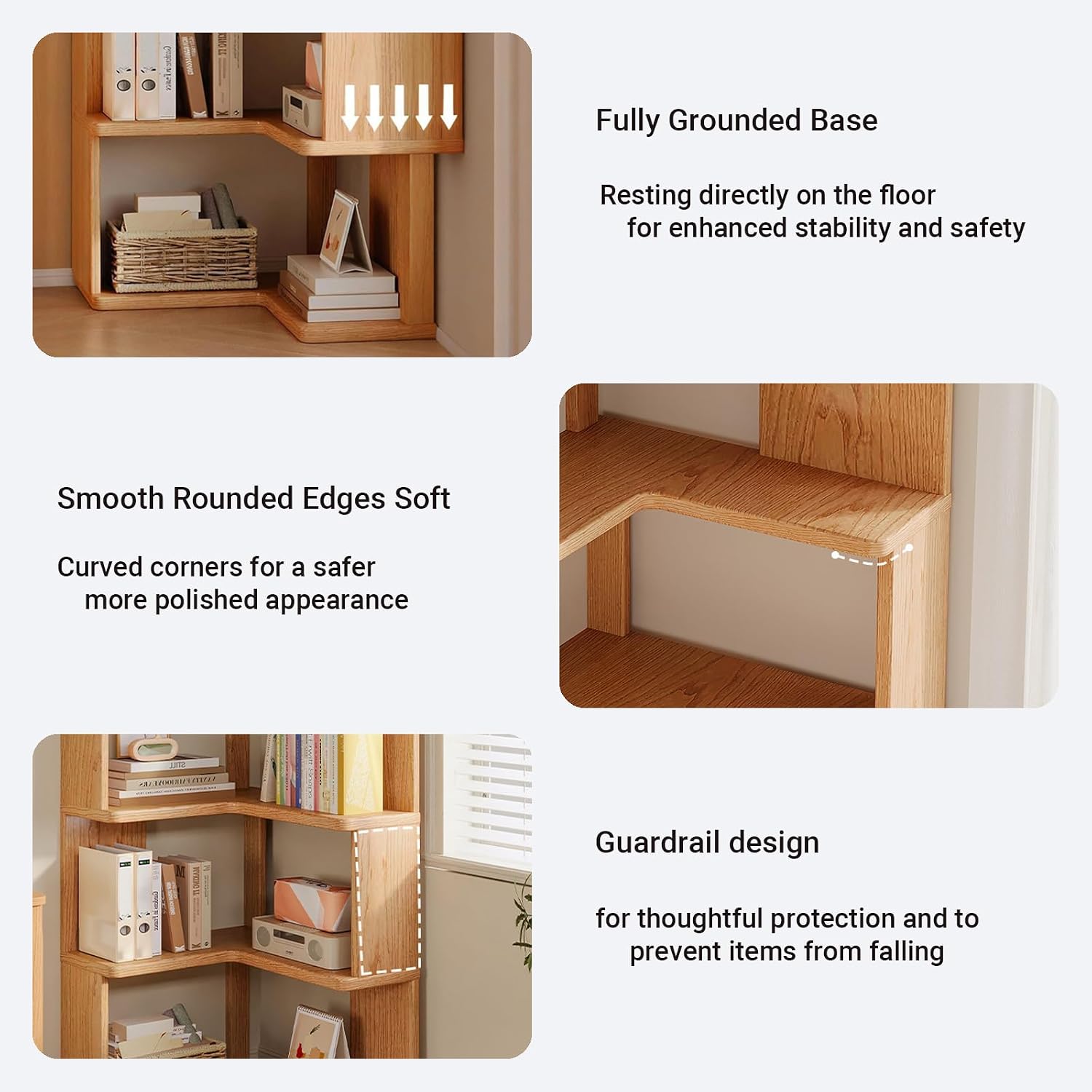 4-Tiers Corner Bookshelf with Storage, Modern Geometric Bookcase, L-Shaped Book case estantes,Wooden Storage Shelves,for Home Office, Living Room, Bedroom (4-Tier)
