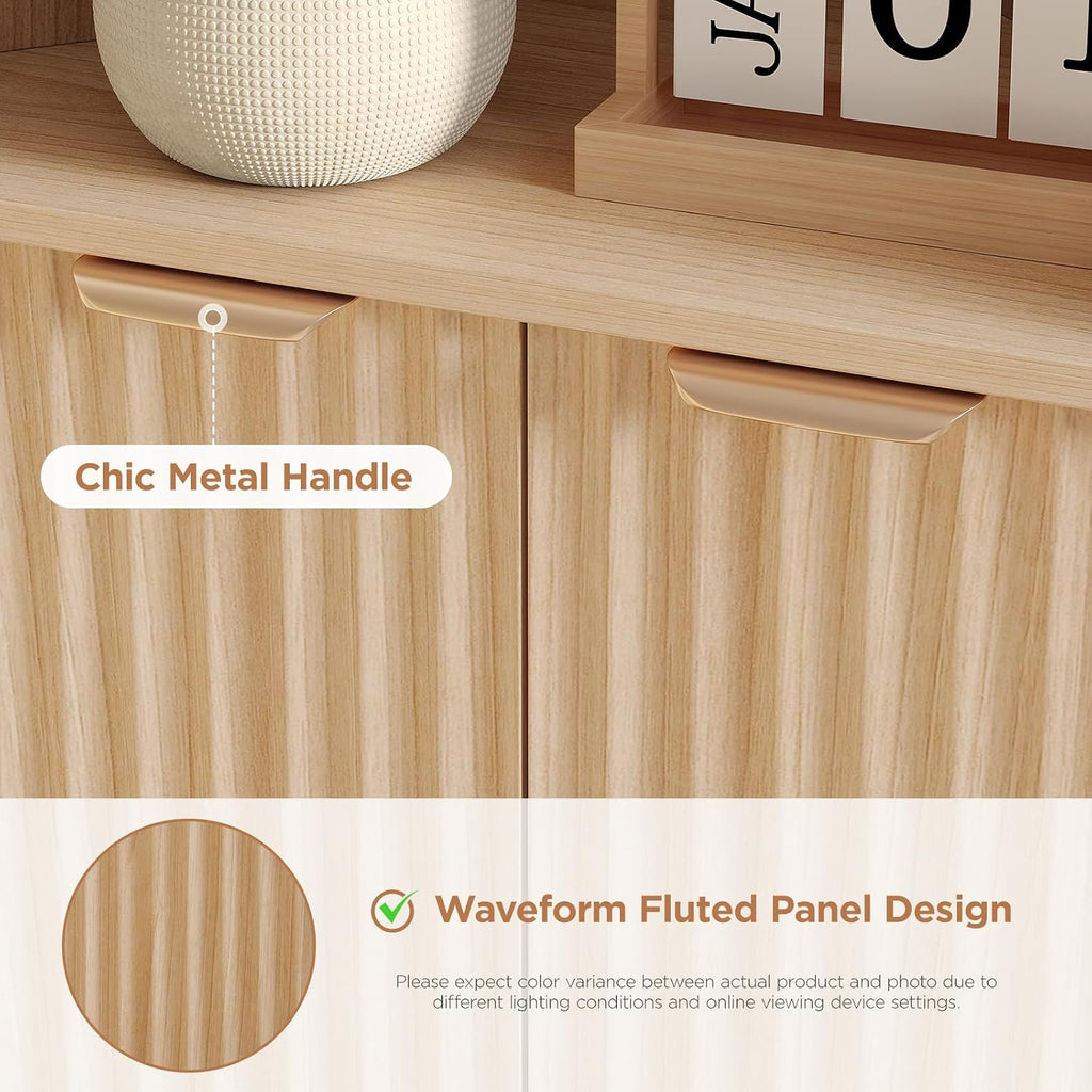 Fameill Tall Corner Cabinet with 2 Doors and 2 Open Storage Shelves, 68' Corner Storage Cabinet with Fluted Door Design, Home Space Saver for Living Room, Bathroom, Kitchen, Laundry, Natural Oak Color