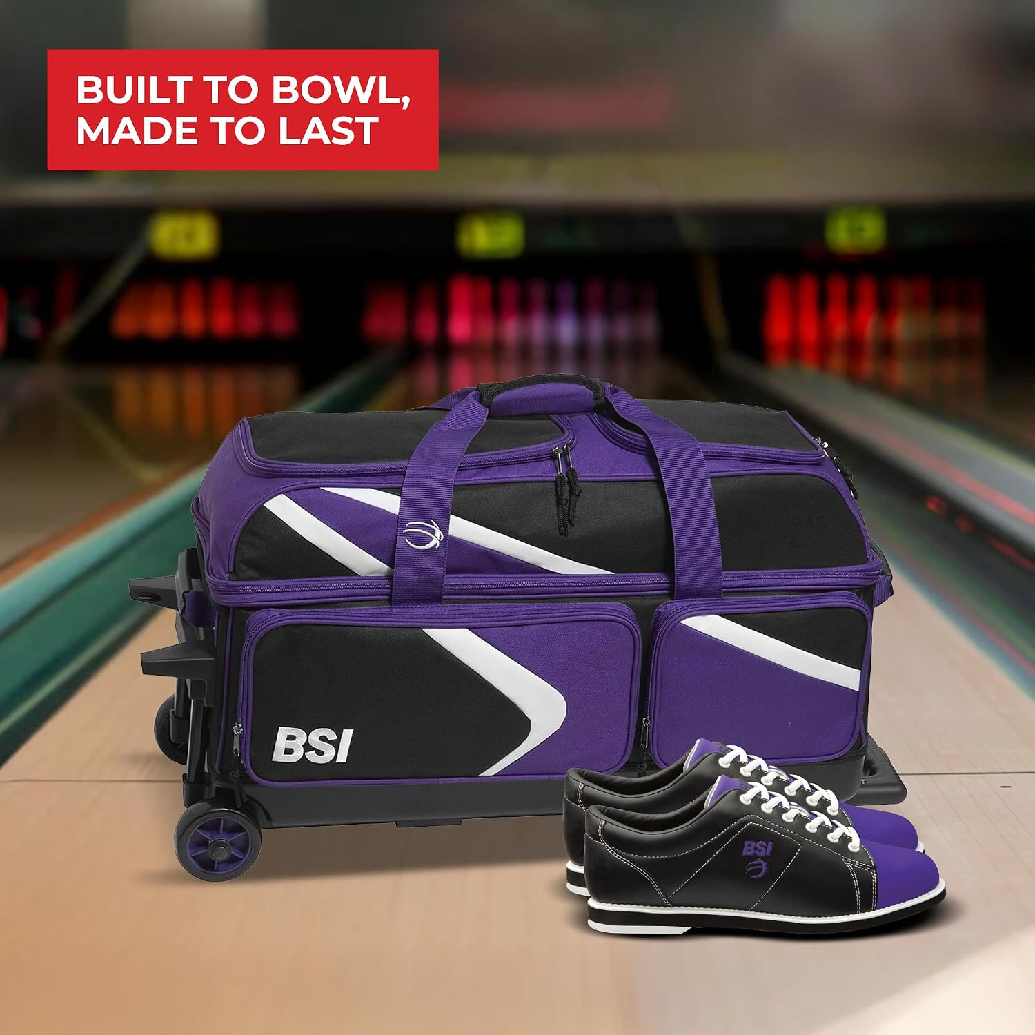 BSI Dash Roller Bowling Bag with Smooth Rolling Wheels, Padded Ball Compartment, Retractable Locking Handle, & Shoe Pocket