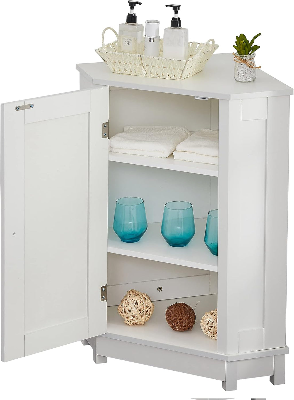 Merax Corner Cabinet White Bathroom Floor Storage with Adjustable Shelves for Kitchen, Living Room