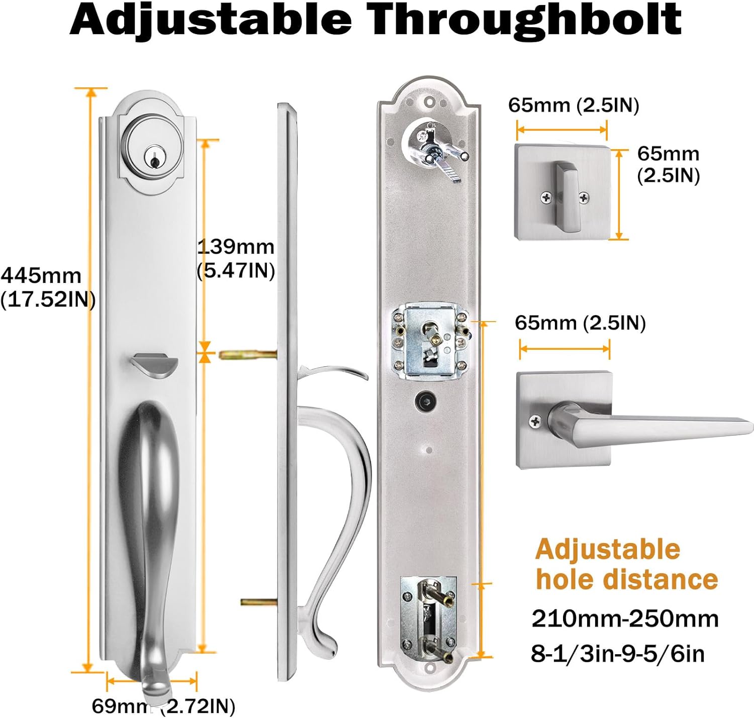 Front Door Handle Double Door Lock Set with Camelot Trim in Satin Nickel, Entrance Handle Set with Deadbolt and Lever, X-2018SET