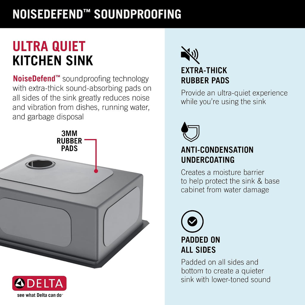 DELTA FAUCET Lorelai 23-inch Workstation Kitchen Sink Undermount 16 Gauge Stainless Steel Single Bowl with WorkFlow Ledge and Kit of 5 Accessories, 95B9132-23S-SS