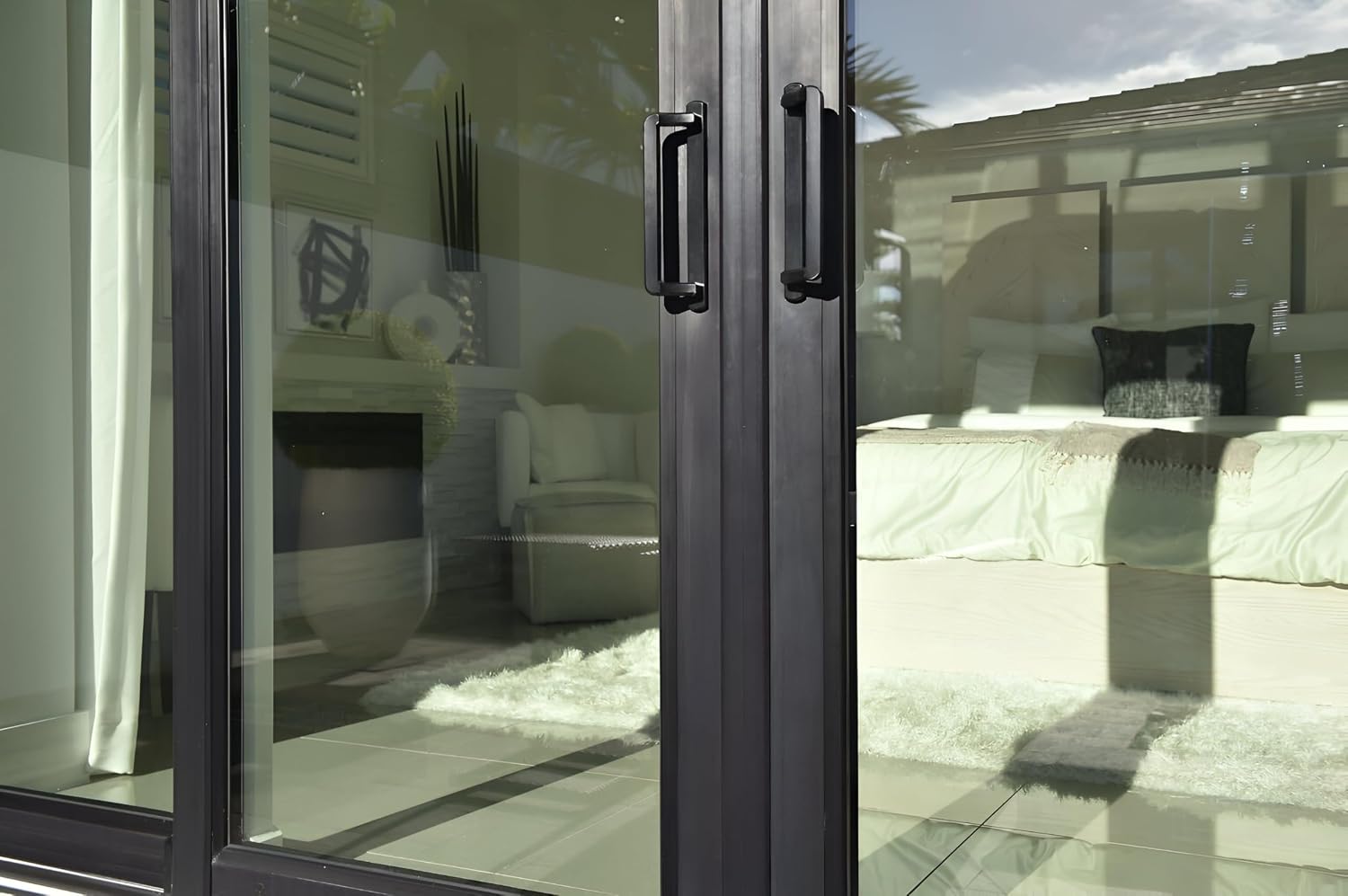 PGT 10' Sliding Glass Door Handle Set with Thumb Latch Lever, and Screws | Interior and Exterior Replacement Patio Door Handle with 3-7/8' Hole Spacing | Fix Repair PGT Door Hardware - Black