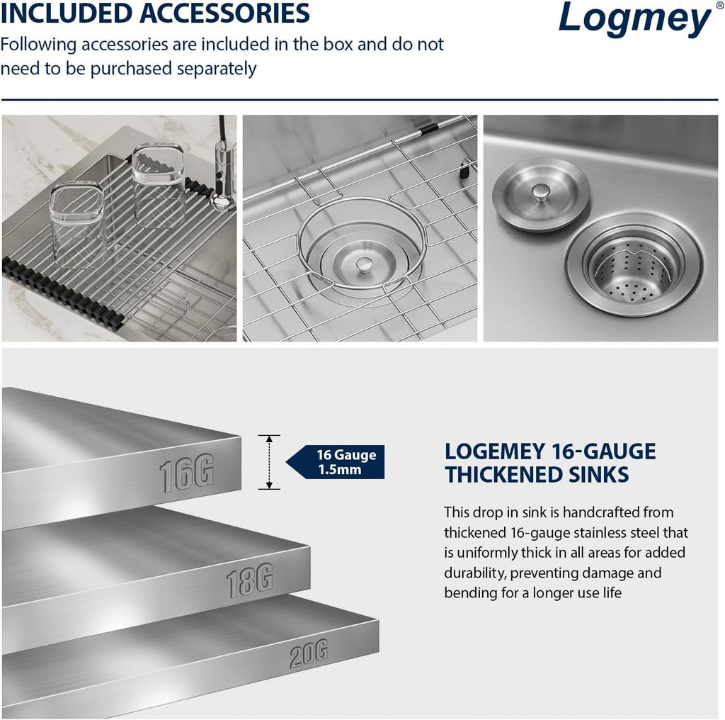 32 Inch Drop In Kitchen Sink Logmey 32x18x9 Inch Topmount Sinks 16-Gauge Stainless Steel Single Bowl Kitchen Sink