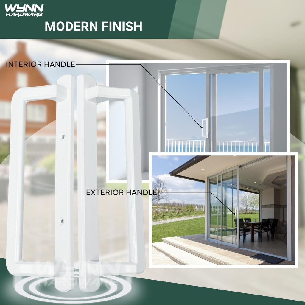 10' PGT Sliding Door Handle Set | PGT Interior and Exterior Sliding Door Handle with 3-7/8' Hole Spacing | Handle Replacement for Patio Glass Door | Mortise Lock NOT Included (White)