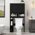 Vabches Over The Toilet Storage Cabinet, Farmhouse Storage Cabinet Over Toilet with 2 Barn Doors && Toilet Paper Holder Stand，Home Space-Saving Toilet Rack, for Laundry, Restroom, Bathroom.Pure Black