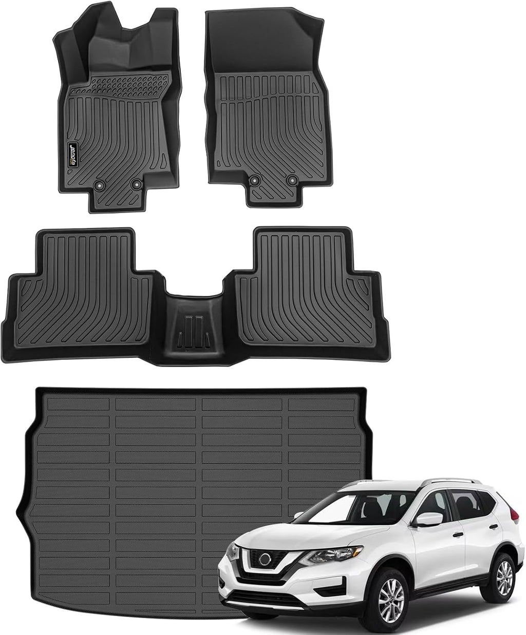Jenofa-Car Floor Mats & Upper Cargo Liner for 2017-2022 Nissan Rogue Sport (Cargo Tray Highest Position) Custom All Weather Floor Mats Waterproof Durable Liners for Rogue Sport Accessories Black