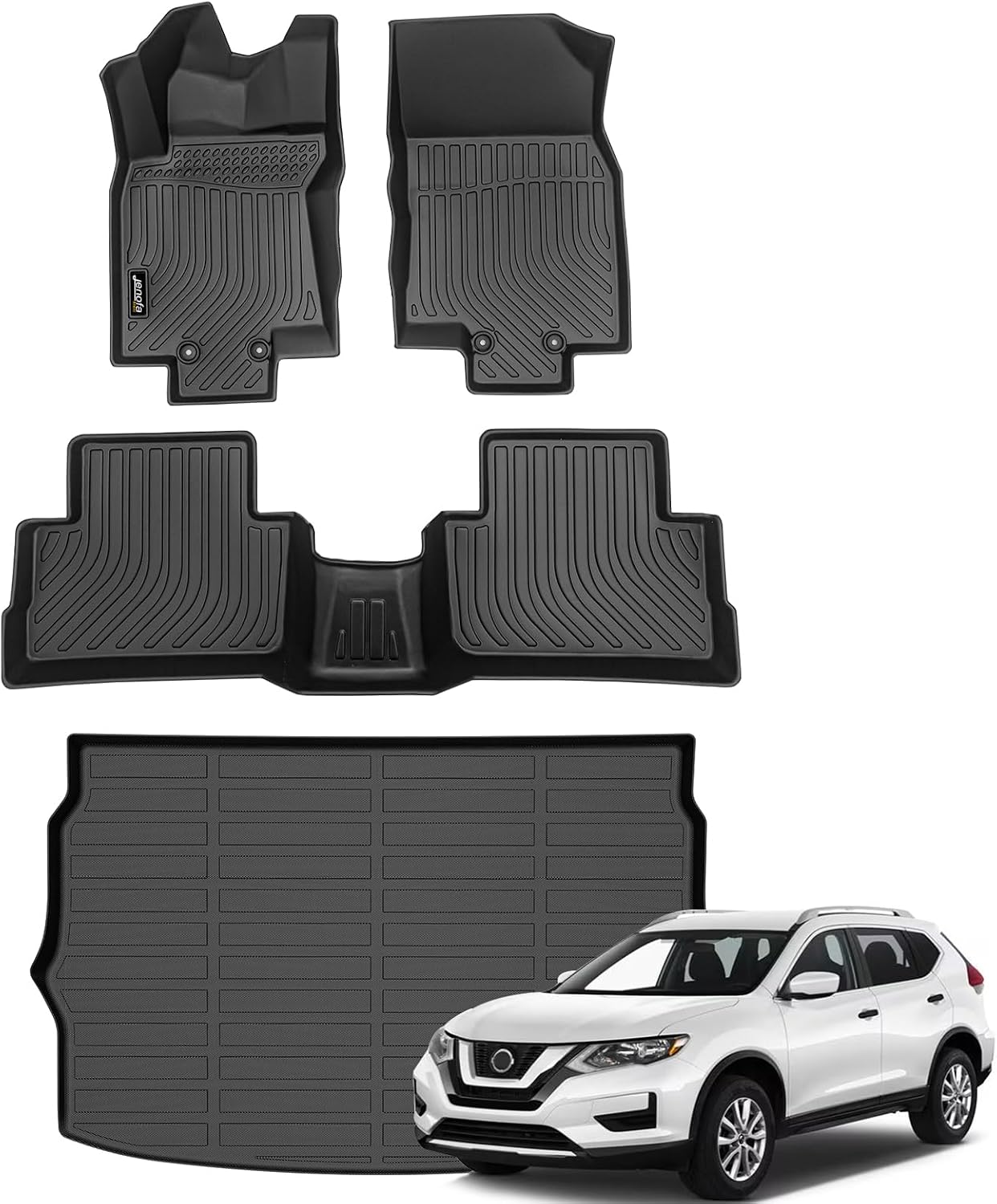Jenofa-Car Floor Mats & Upper Cargo Liner for 2017-2022 Nissan Rogue Sport (Cargo Tray Highest Position) Custom All Weather Floor Mats Waterproof Durable Liners for Rogue Sport Accessories Black