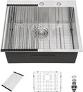 25 Inch Drop In Kitchen Sinks, 25'x22'x9' Topmount Stainless Steel Kitchen Sinks 16 Gauge 304 Drop Single Bowl Sink Basin R10 Corners, YST341