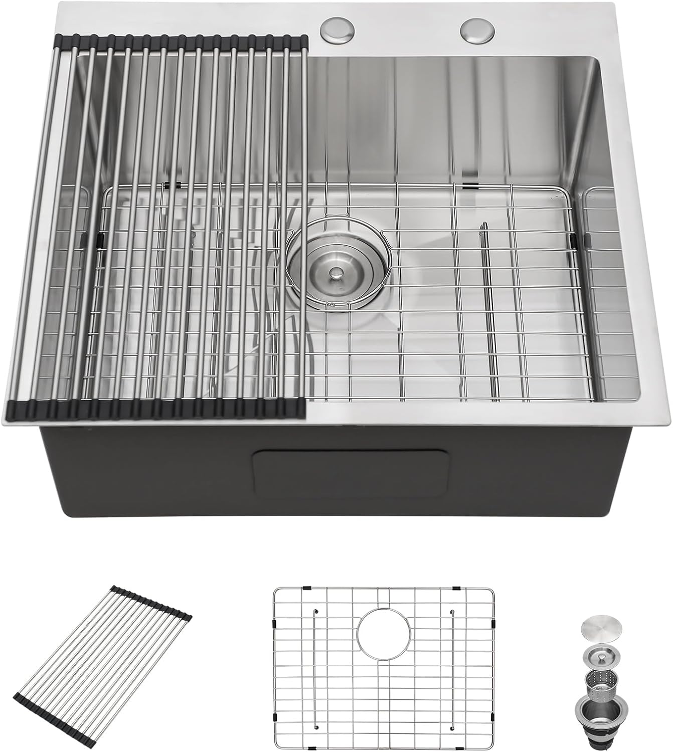 25 Inch Drop In Kitchen Sinks, 25'x22'x9' Topmount Stainless Steel Kitchen Sinks 16 Gauge 304 Drop Single Bowl Sink Basin R10 Corners, YST341