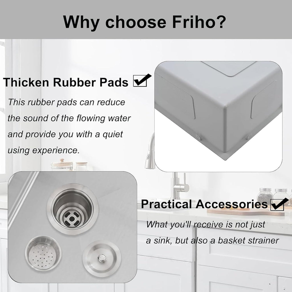 Friho 28 Inch Drop in Kitchen Sink, 28x18 Topmount Commercial Handmade 16 Gauge Single Bowl Stainless Steel Sink with Basket Strainer