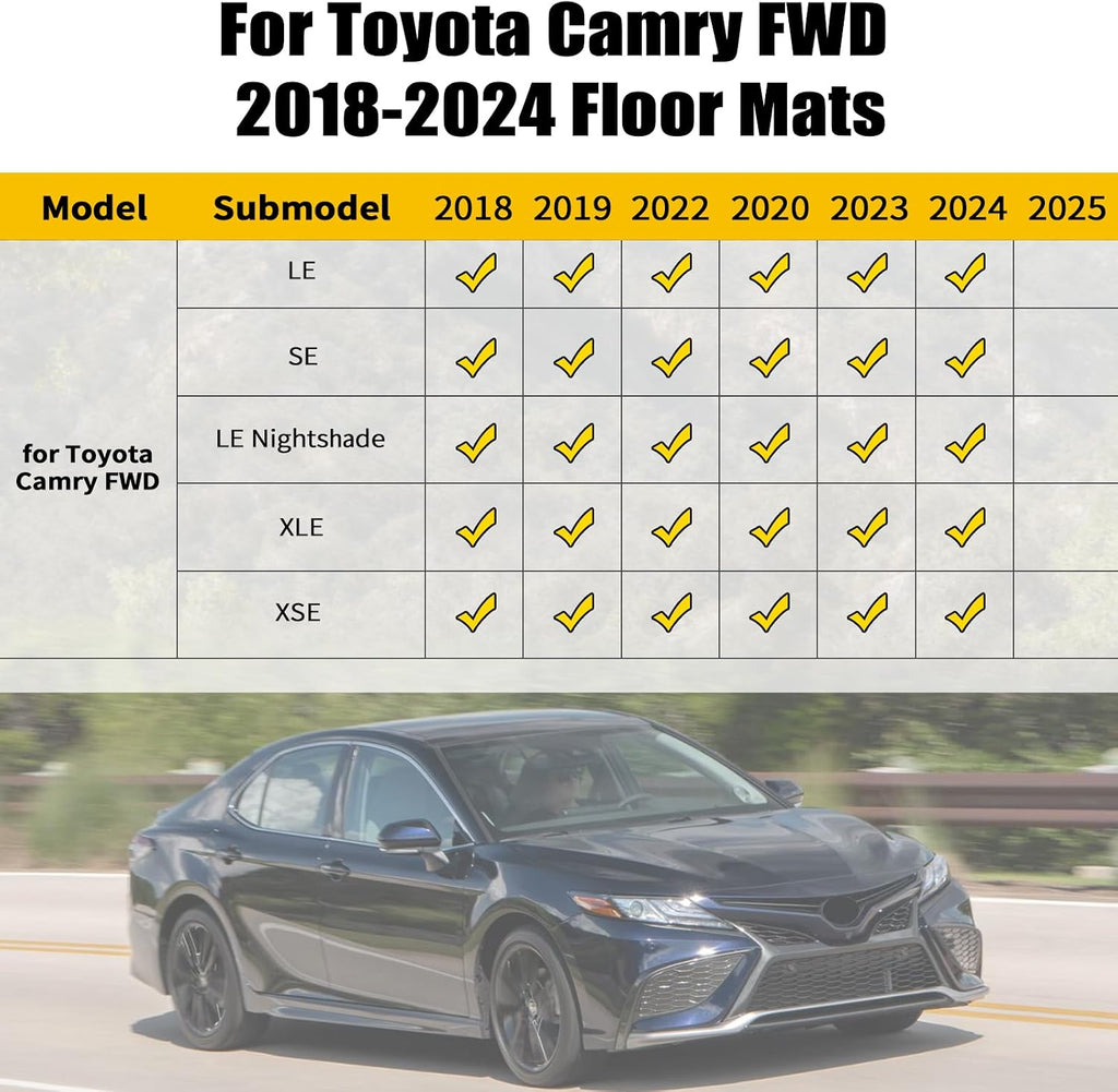 Jenofa-Floor Mats for Camry 2018-2024 FWD (Not for Hybrid or AWD) All Weather Trunk Mat Waterproof Floor Liners Full Set Car Mat for Toyota Camry FWD Accessories