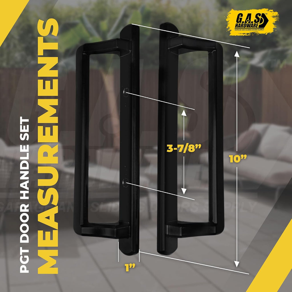 PGT 10' Sliding Glass Door Handle Set with Thumb Latch Lever, and Screws | Interior and Exterior Replacement Patio Door Handle with 3-7/8' Hole Spacing | Fix Repair PGT Door Hardware - Black