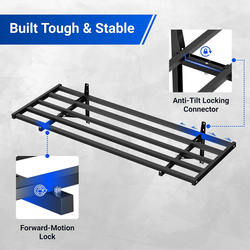 FLEXIMOUNTS Fold-Down 2x4ft Garage Wall Shelving, 4-Pack Heavy Duty Folding Garage Shelving Wall Mounted, 600 lbs Capacity, Storage for Power Tools, Garden Supplies & Seasonal Storage, Lite Series